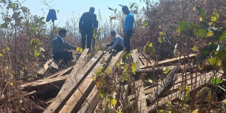 अबैध रुपमा लुकाइराखेको काठ बरामद।